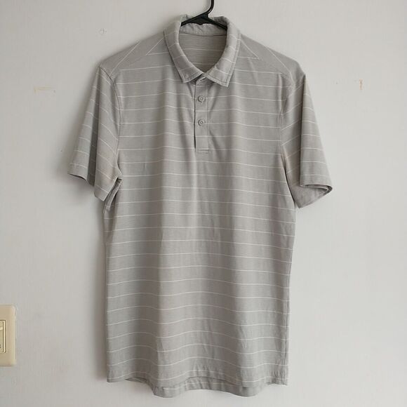 Lululemon Evolution Striped Polo Shirt Men S Gray Short Sleeve Performance - Picture 1 of 11